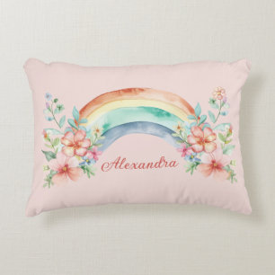 Hübsche Aquarell-Blume und Regenbogen Dekokissen