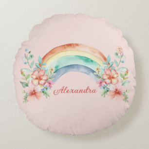 Hübsche Aquarell-Blume und Regenbogen Rundes Kissen