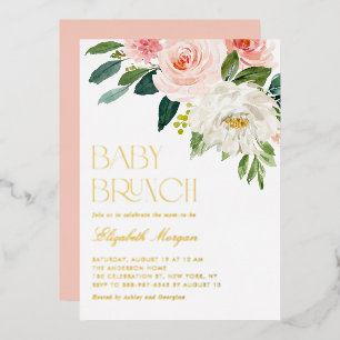 Hübsche Aquarell-Blumen-Garten-Baby-Brunch Folieneinladung