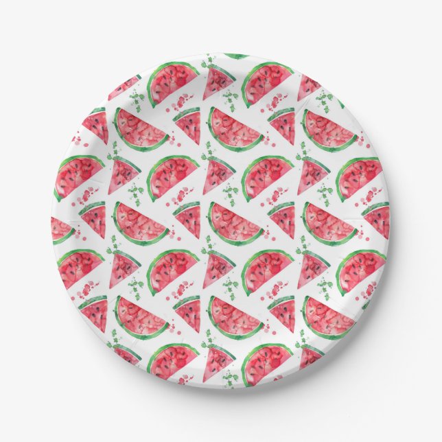 Hübsche Aquarell-Wassermelone Pappteller (Vorderseite)