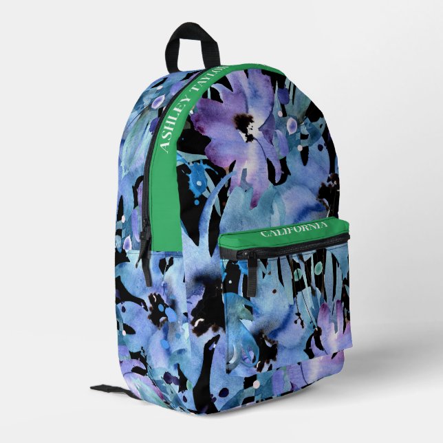 Hübsche Aquarellblau-Blüte Bedruckter Rucksack (Rückseitige Ecke links)
