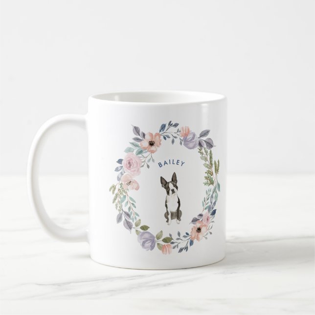 Hübsche Aquarellblume | Boston Terrier Dog Kaffeetasse (Links)