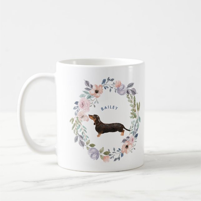 Hübsche Aquarellblume | Dackel Hund Kaffeetasse (Links)