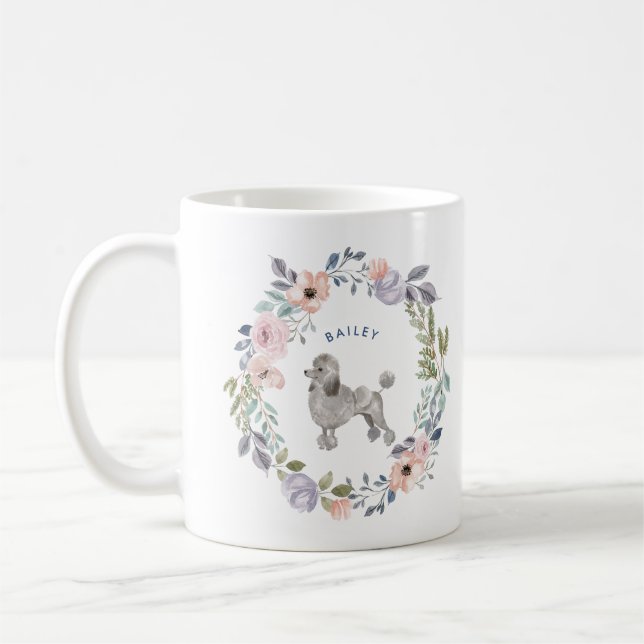 Hübsche Aquarellblume | Gray Poodle Dog Kaffeetasse (Links)