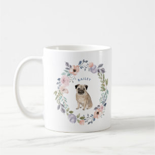 Hübsche Aquarellblume Mops Dog Kaffeetasse