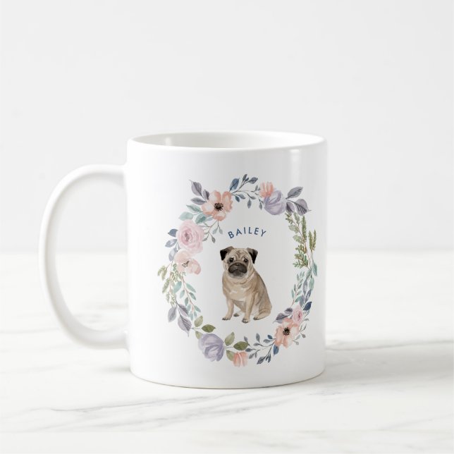 Hübsche Aquarellblume | Mops Dog Kaffeetasse (Links)