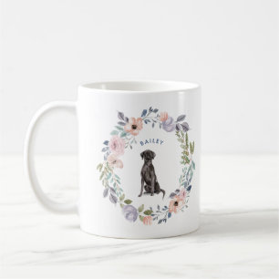 Hübsche Aquarellblume   Schwarzer Lab Hund Kaffeetasse