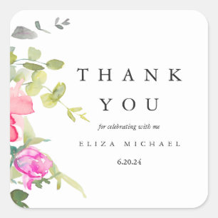 Hübsche Aquarellblütendusche Danke Quadratischer Aufkleber