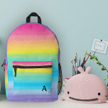 Hübsche Aquarellfarbe Rosa Regenbogenstreifen Mono<br><div class="desc">Dieser lustige, stilvolle, individuelle Rucksack mit lackierten Regenbogenstreifen in Rosa, Korallenpfirsich, Gelb, Minzgrün, Aqua, Blau und lila. Eine Textvorlage für Monogramm ist im Lieferumfang enthalten. Verwenden Sie sie, um Ihren Rucksack zu personalisieren oder zu entfernen, wenn Sie kein Monogramm bevorzugen. Dieser niedliche, farbenfrohe Schulrucksack ist perfekt für die Liebe von...</div>