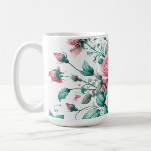 Hübsche Aquarellfarbe Rosa und grüne Rose Kaffeetasse