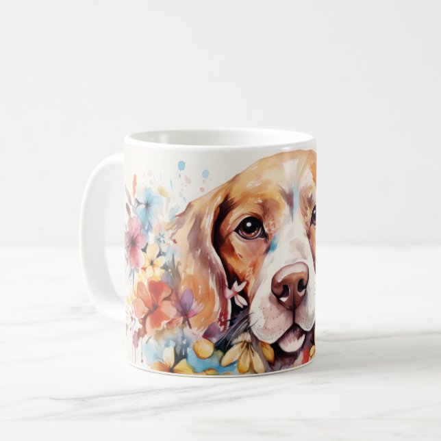 Hübsche Aquarellfarben Blume Hund Kaffeetasse (Vorderseite Links)