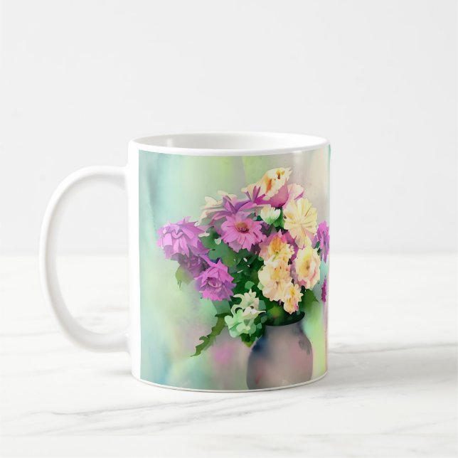 Hübsche Aquarellfarben-Blume in Vase Kaffeetasse (Links)