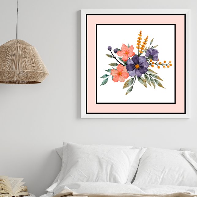 Hübsche Aquarellfarben Blume Schwarze Linien Peach Poster (Von Creator hochgeladen)