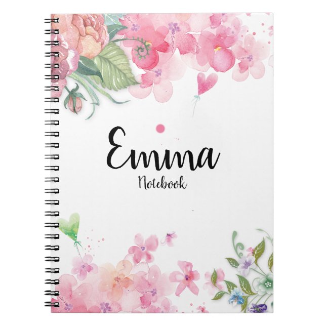 Hübsche Aquarellfarben Rosa Blütenpinsel Boho Rose Notizblock (Vorderseite)