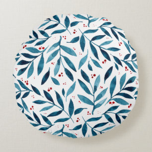 Hübsche Aquarellfarben - Türkis und Rot Rundes Kissen