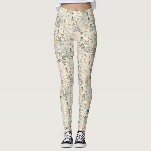 Hübsche Aquarellfarben Vintage Blume Leggings (Vorderseite)