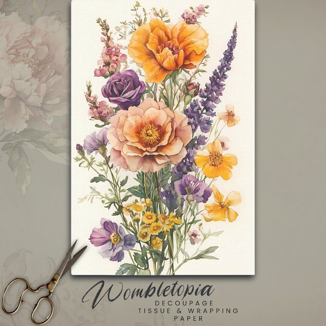 Hübsche Aquarellfarben Wildblume Bouquet Decoupage Seidenpapier (Von Creator hochgeladen)