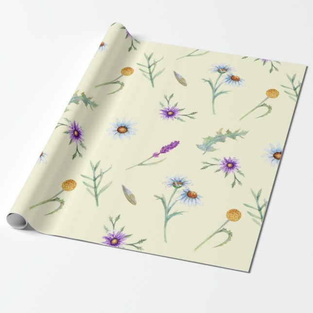 Hübsche Aquarellfarben-Wildblumen Geschenkpapier (Ungerollt)