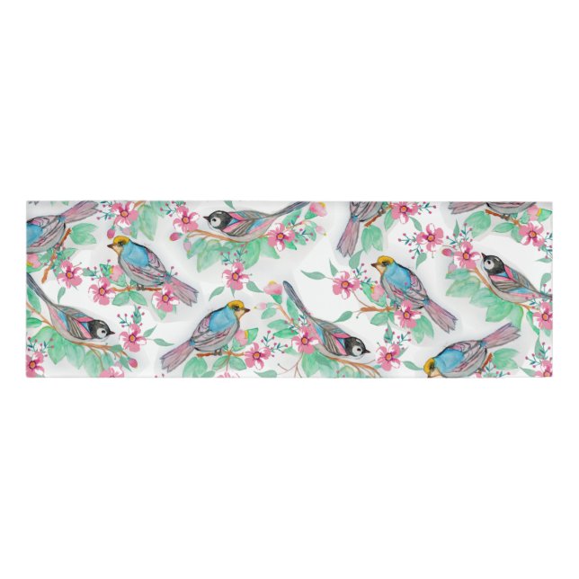 Hübsche Aquarellvögel geben Blumenfarbe Namenschild (Vorderseite)