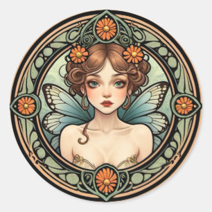 Hübsche Art Nouveau Fee Runder Aufkleber