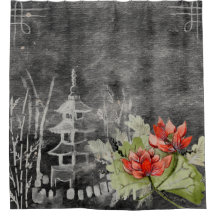 Hübsche asiatische Blumen Vintage Duschvorhang