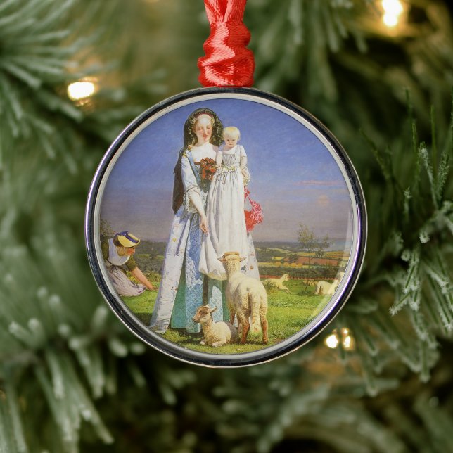 Hübsche Baa Lambs von Ford Madox Brown Silbernes Ornament (Baum)