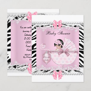 Hübsche Babydusche Zebra Baby Girl Pink Lace Einladung
