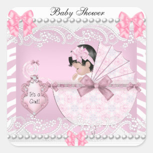 Hübsche Babydusche Zebra Baby Girl Pink Lace Quadratischer Aufkleber