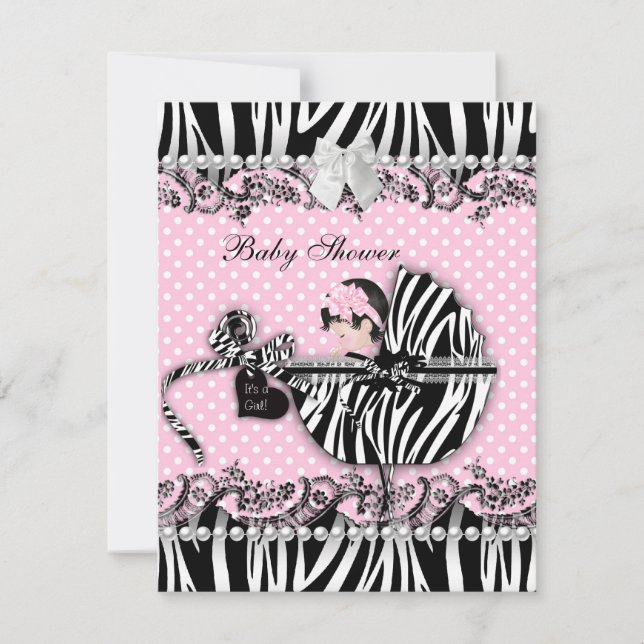 Hübsche Babydusche Zebra Baby Girl Pink Spot Einladung (Vorderseite)