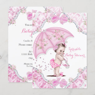 Hübsche Babyparty Rosa Regenschirm Mädchen Blumen Einladung
