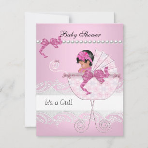 Hübsche Babyparty Süße Baby Mädchen Rosa Vintage Einladung