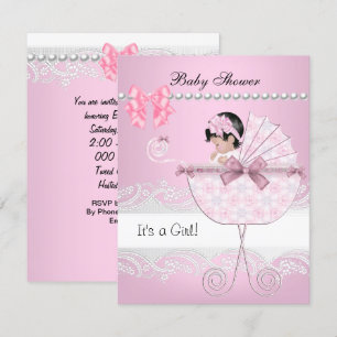Hübsche Babyparty Süße Baby Mädchen Rosa Vintage Einladung