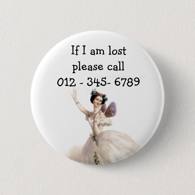 Hübsche Ballerina Fairy, Kindernotkontakt Button (Vorderseite)