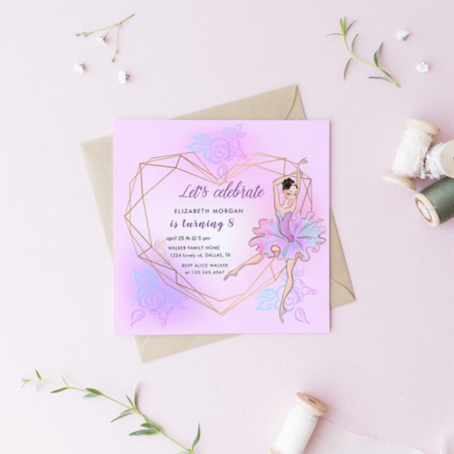 Hübsche Ballerina Pastel Square Einladung (Von Creator hochgeladen)