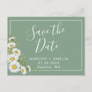 Hübsche Basil Green & White Daisies Ankündigungspostkarte