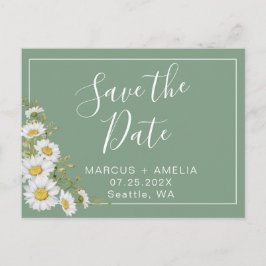 Hübsche Basil Green & White Daisies Ankündigungspostkarte