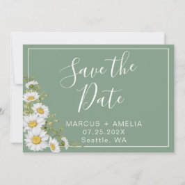 Hübsche Basil Green & White Daisies Save the Date
