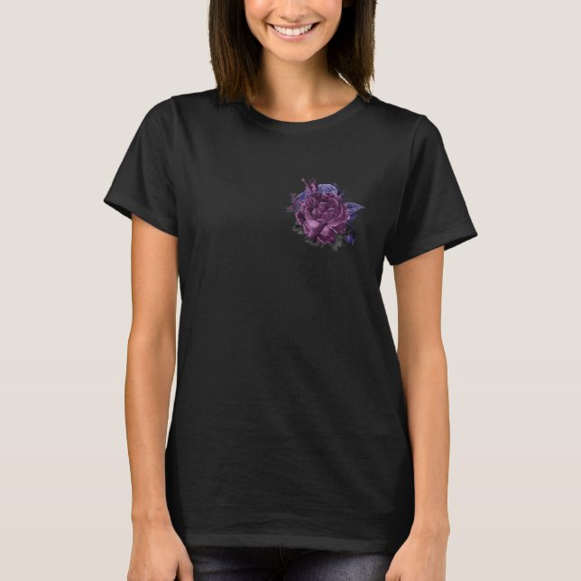 Hübsche beredte, lila Blume und Rose T-Shirt (Vorderseite)