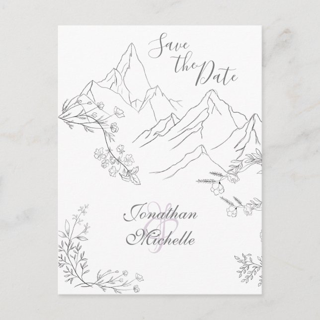 Hübsche Berge und Blume Save the Date Hochzeit Ankündigungspostkarte (Vorderseite)