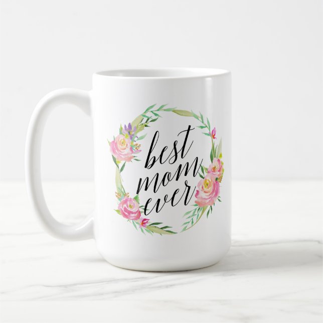 Hübsche beste Mama je Blumenreath Kaffeetasse (Links)