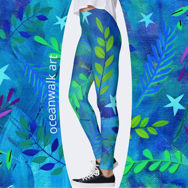 Hübsche Blätter und Verzweigungen in Blau Leggings (Von Creator hochgeladen)