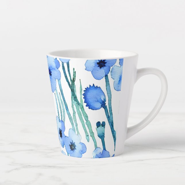 Hübsche blau-weiß-blühende Aquarellgestaltung Tass Milchtasse (Rechts)