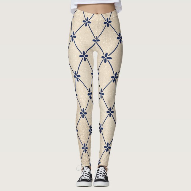Hübsche Blaue Blume Leggings (Vorderseite)