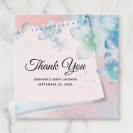 Hübsche blaue Blumen auf Pink Baby Dusche Geschenkanhänger