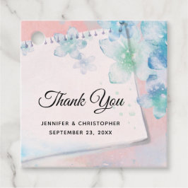 Hübsche blaue Blumen auf rosa Hochzeit Geschenkanhänger