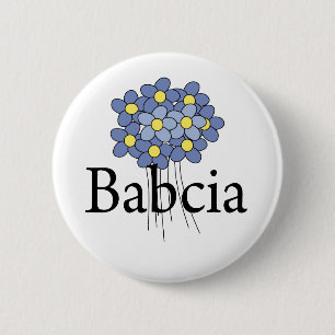 Hübsche blaue Blumen-Babcia-T-Shirt Button