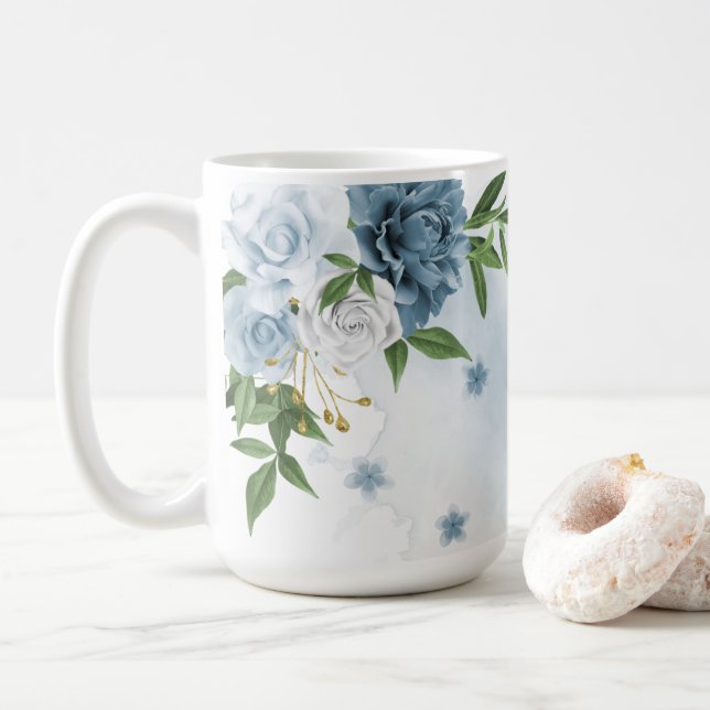 hübsche blaue Blumen Grün  Kaffeetasse (Mit Donut)