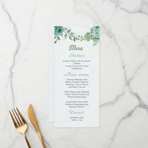 hübsche blaue Blumen grüne Blätter botanisch Menükarte