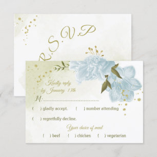 hübsche blaue Blumen grüne Blätter botanisch RSVP Karte