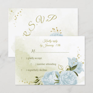 hübsche blaue Blumen grüne Blätter botanisch RSVP Karte